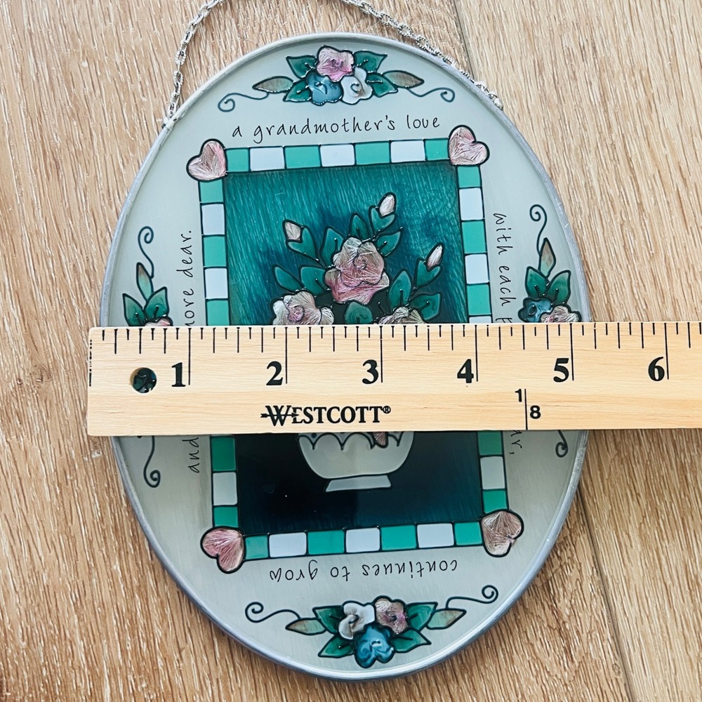 Vtg Grandmother's Love Floral Glass Suncatcher Wall Plaque Decor Cottagecore - Picture 9 of 10